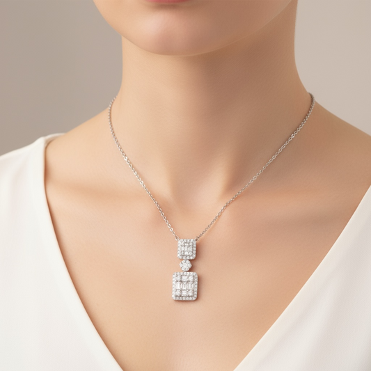 COLLAR DOBLE RECTANGULO DIAMANTES