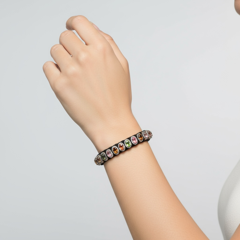 PULSERA PLATA TURMALINA Y DIAMANTES
