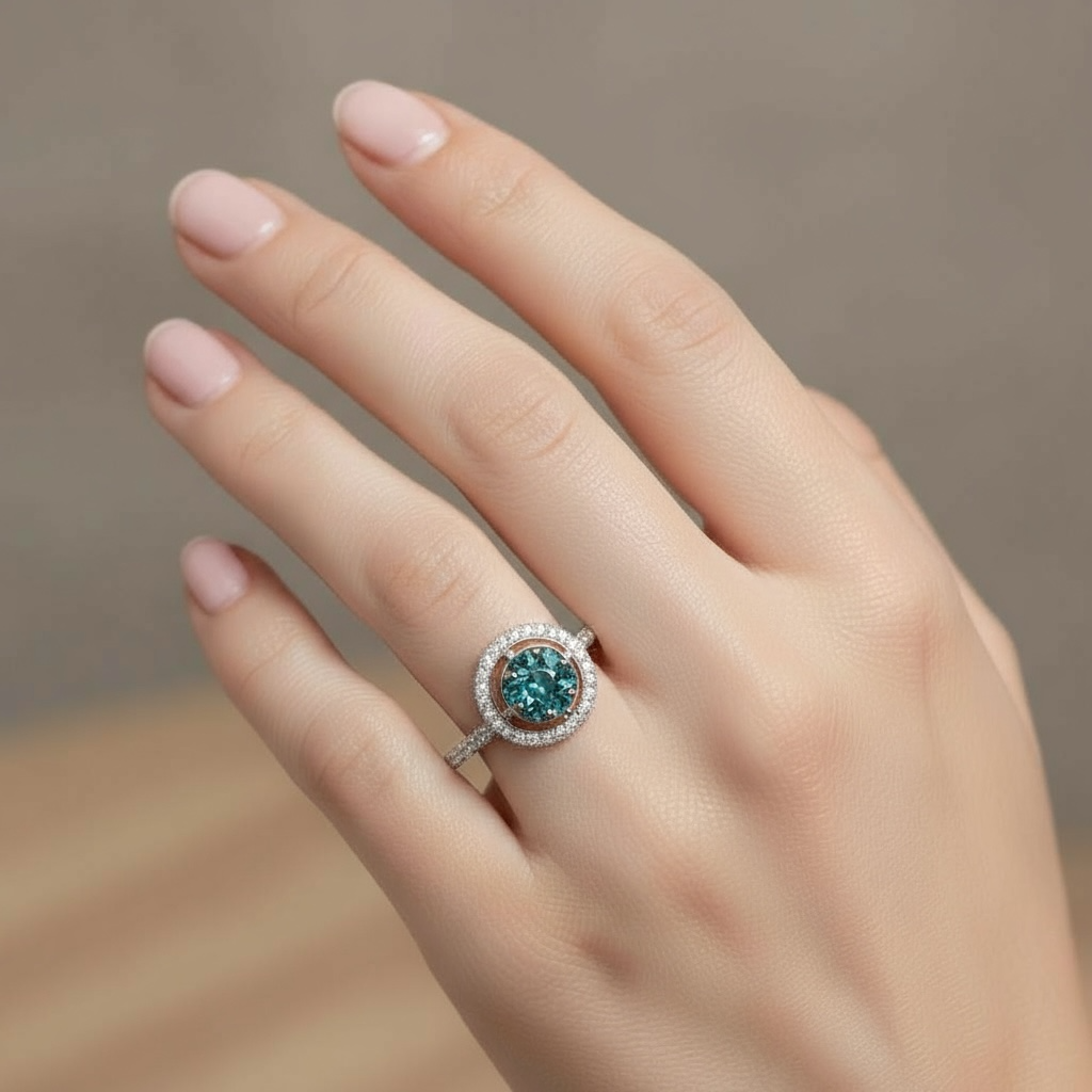 ANILLO REDONDO DIAMANTES BLANCOS Y AZULES