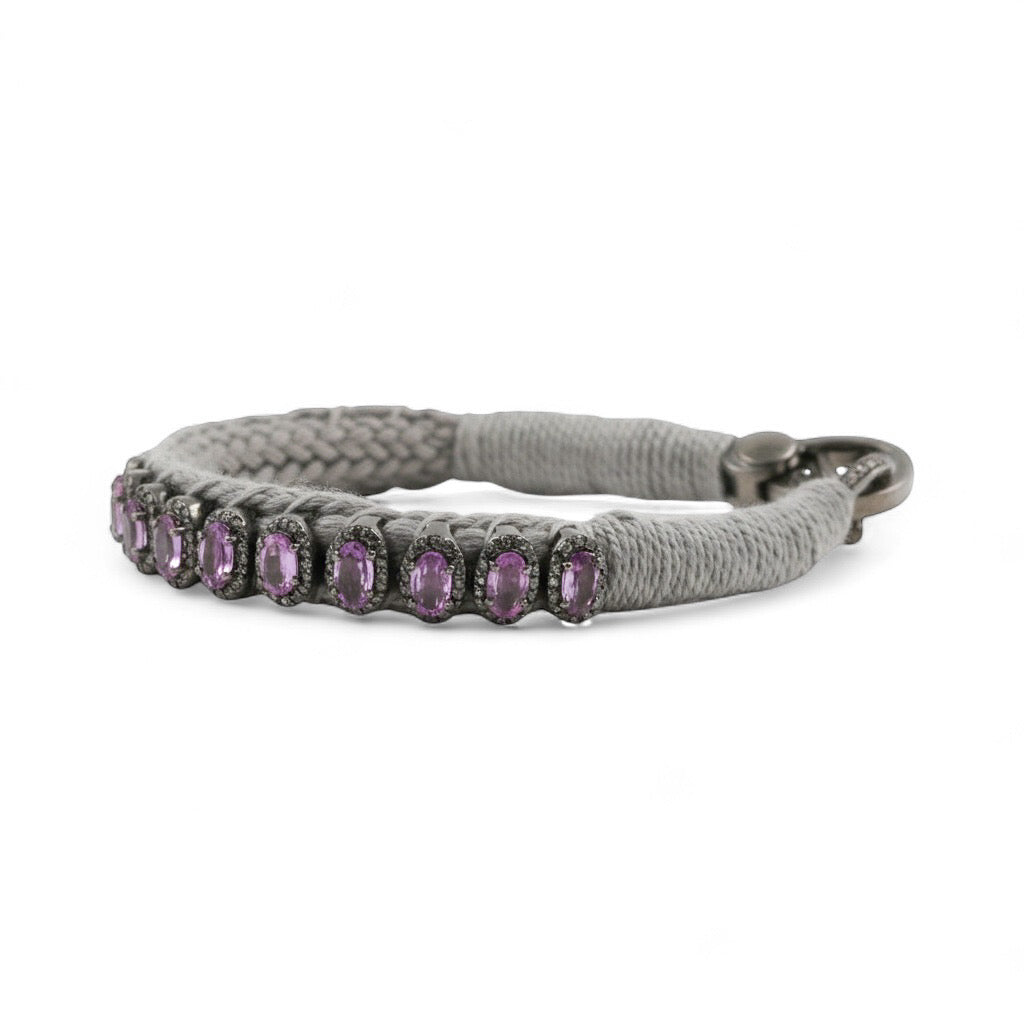 PULSERA PLATA ZAFIROS ROSAS Y DIAMANTES
