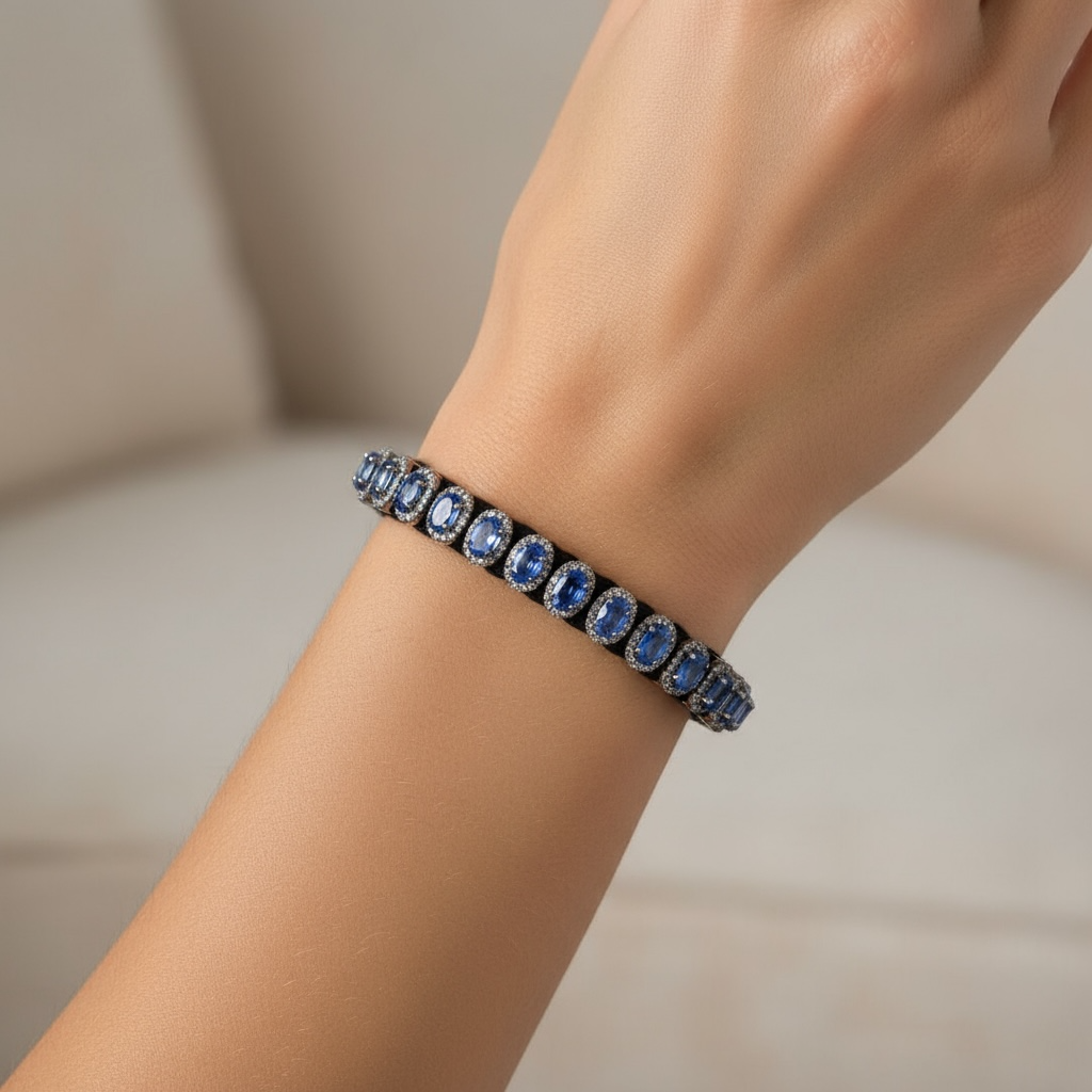 PULSERA PLATA ZAFIROS Y DIAMANTES
