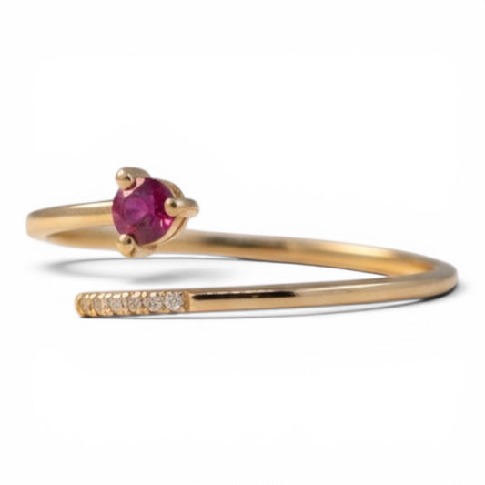 ANILLO ABIERTO RUBI Y DIAMANTES