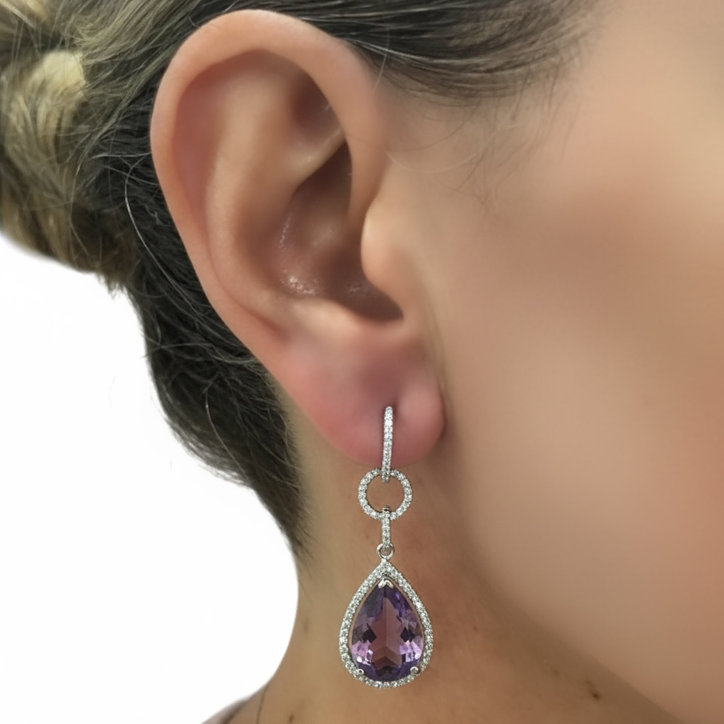 ARETES LARGOS AMATISTA DIAMANTES