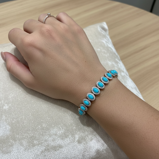PULSERA TURQUESAS Y DIAMANTES