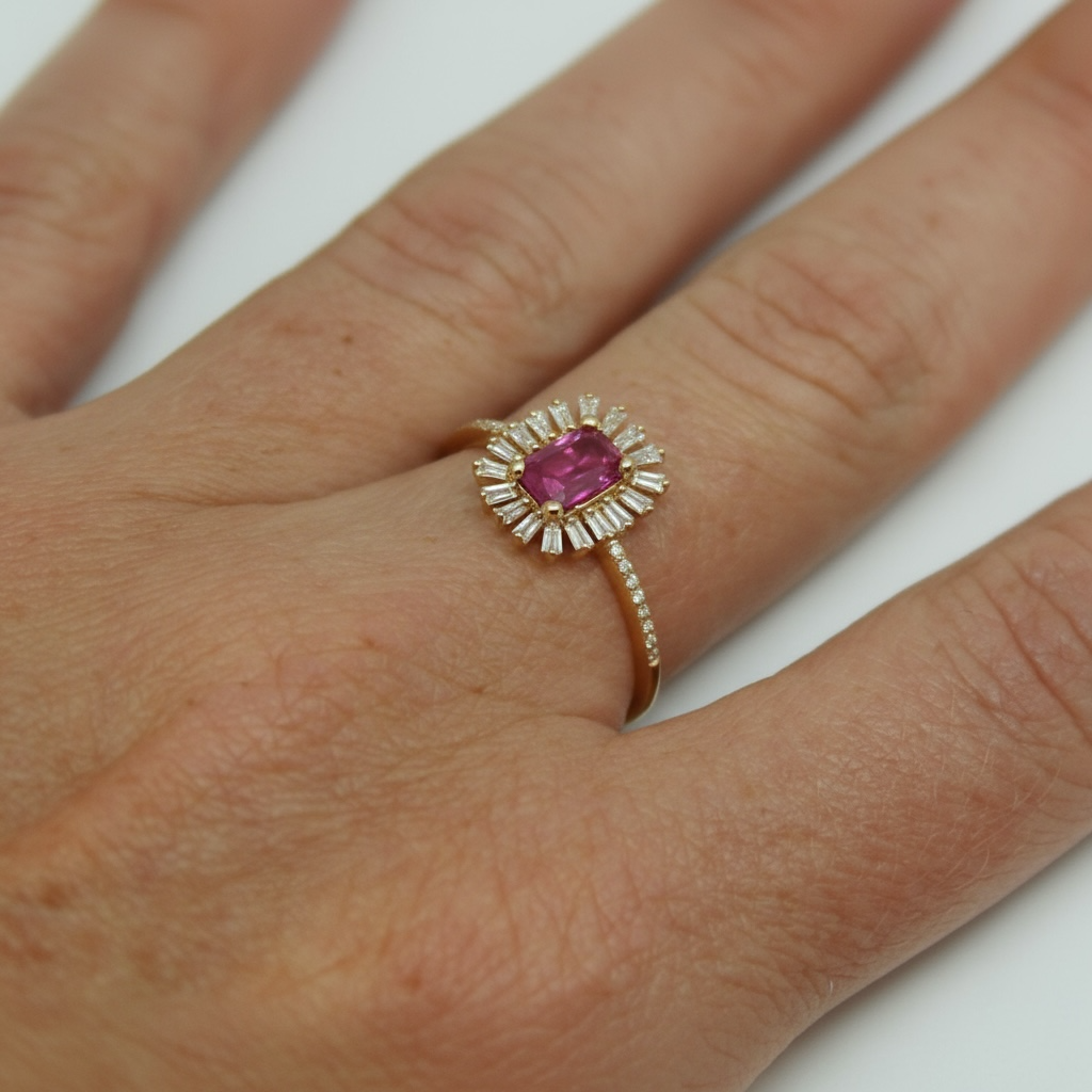 ANILLOS FLOR RUBI CON BAGUETTES