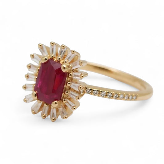 ANILLOS FLOR RUBI CON BAGUETTES