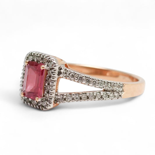 ANILLO RECTANGULAR TURMALINA ROSA