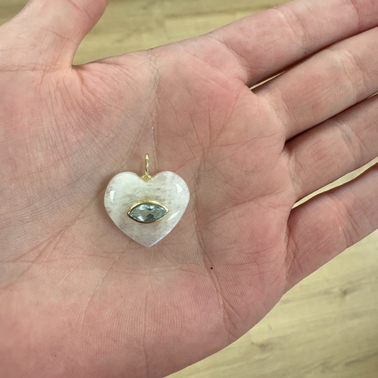 DIJE EN PLATA CORAZON PIEDRA LUNA Y TOPACIO