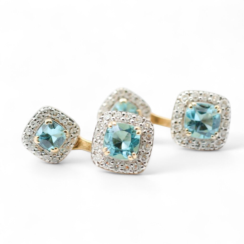 ARETES DOBLES TOPACIO Y DIAMANTES