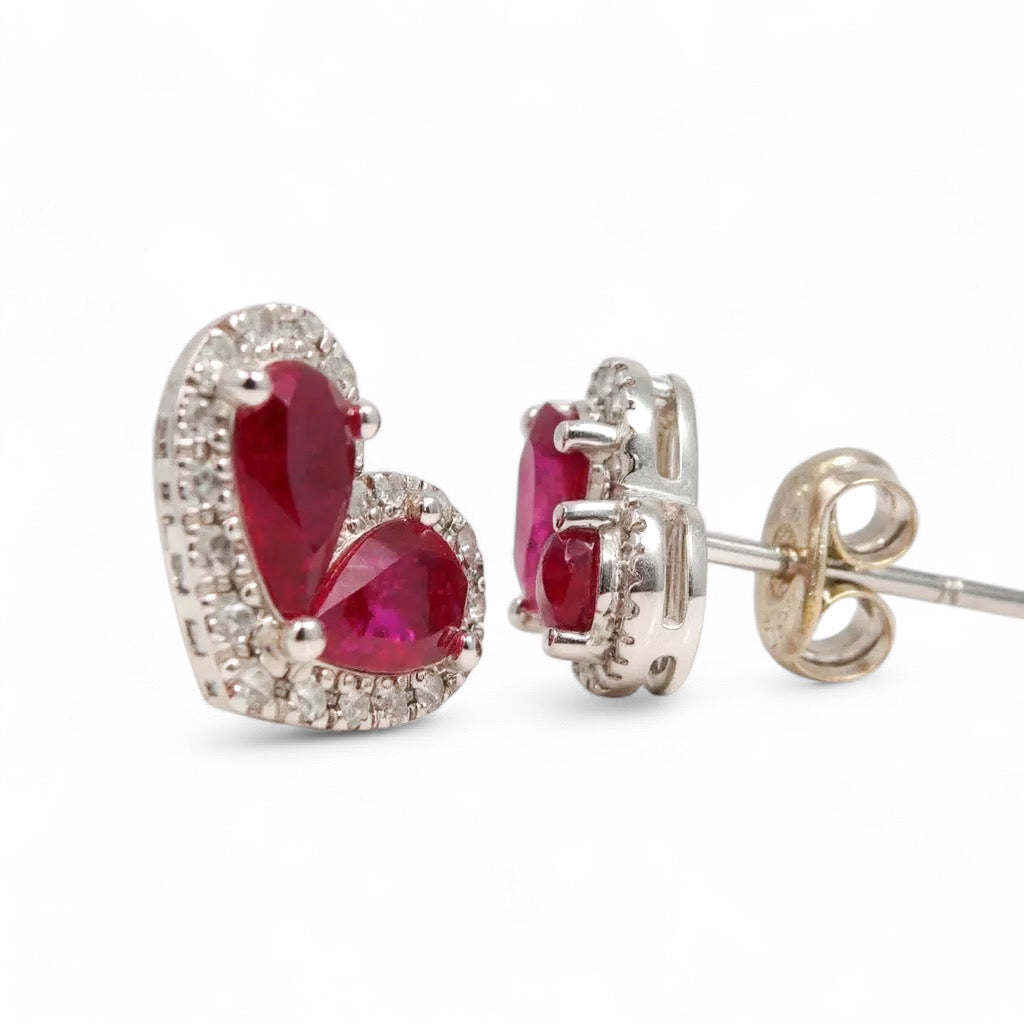 ARETES CORAZON RUBI