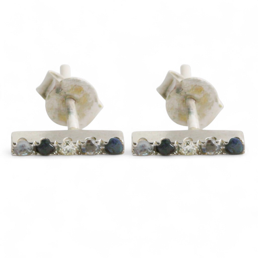 ARETES BARRA ZAFIRO DIAMANTE AGUAMARINA