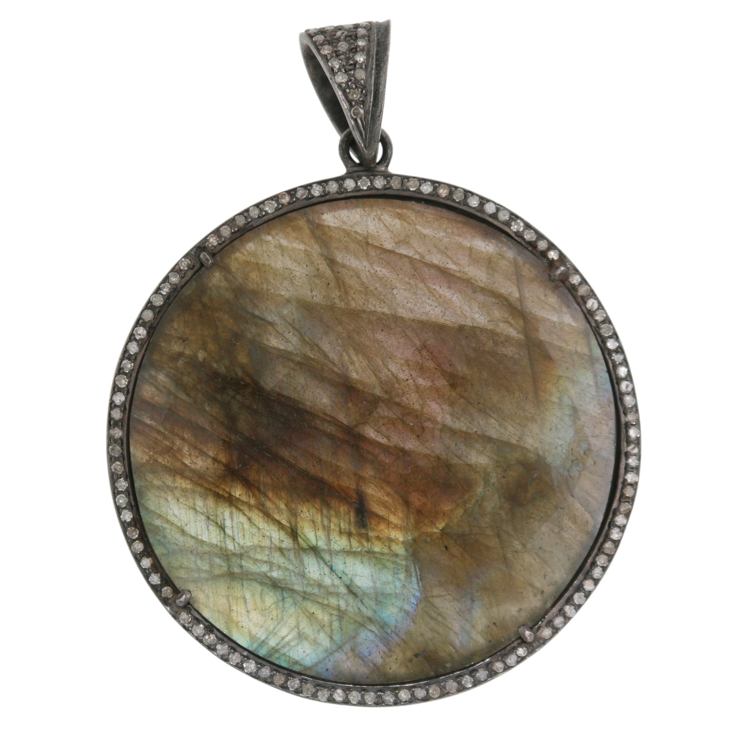 DIJE PLATA CIRCULO Labradorirta y Diamantes
