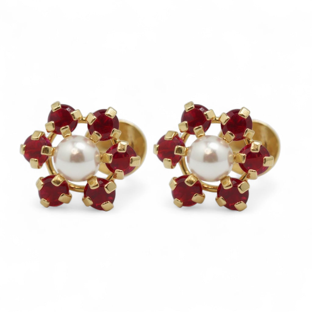 ARETES NIÑAS FLOR PERLA