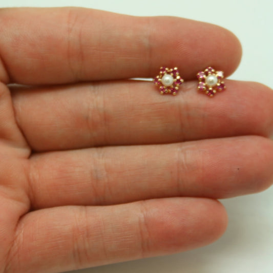 ARETES NIÑAS FLOR PERLA