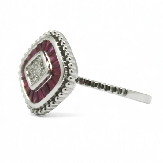 ANILLO ROMBO RUBI Y DIAMANTES