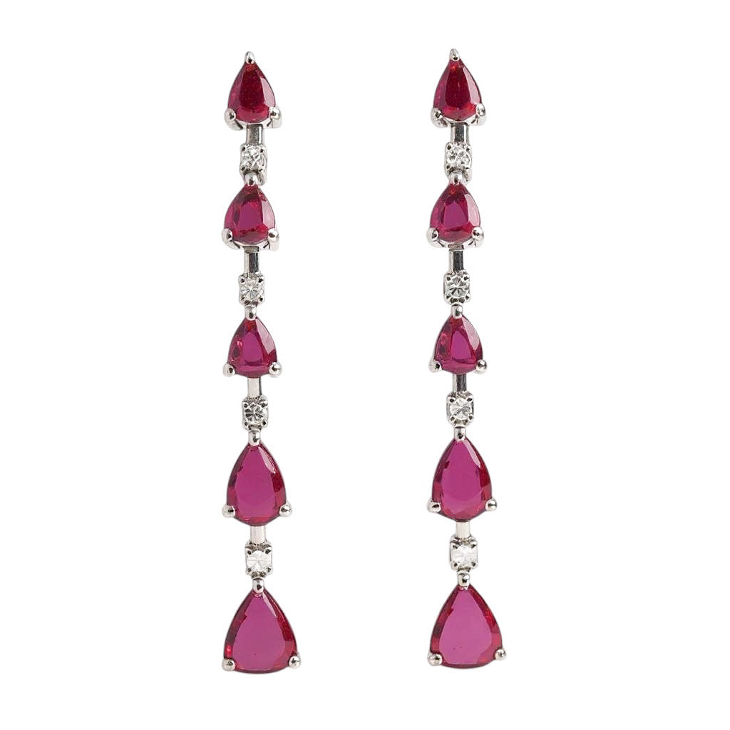 ARETES LARGOS GOTAS RUBIES Y DIAMANTES