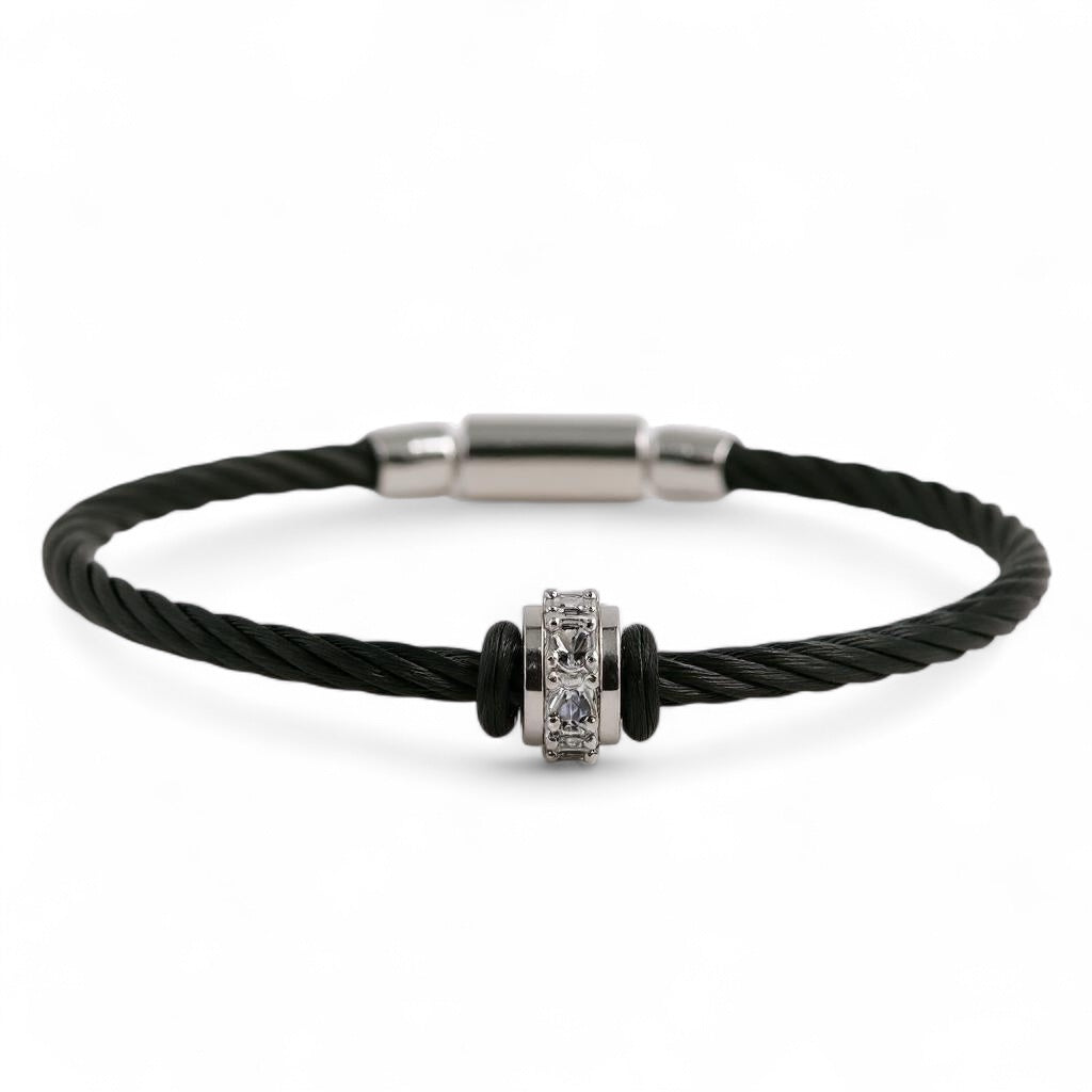 PULSERA ACERO REDONDEL TOPACIO BLANCO