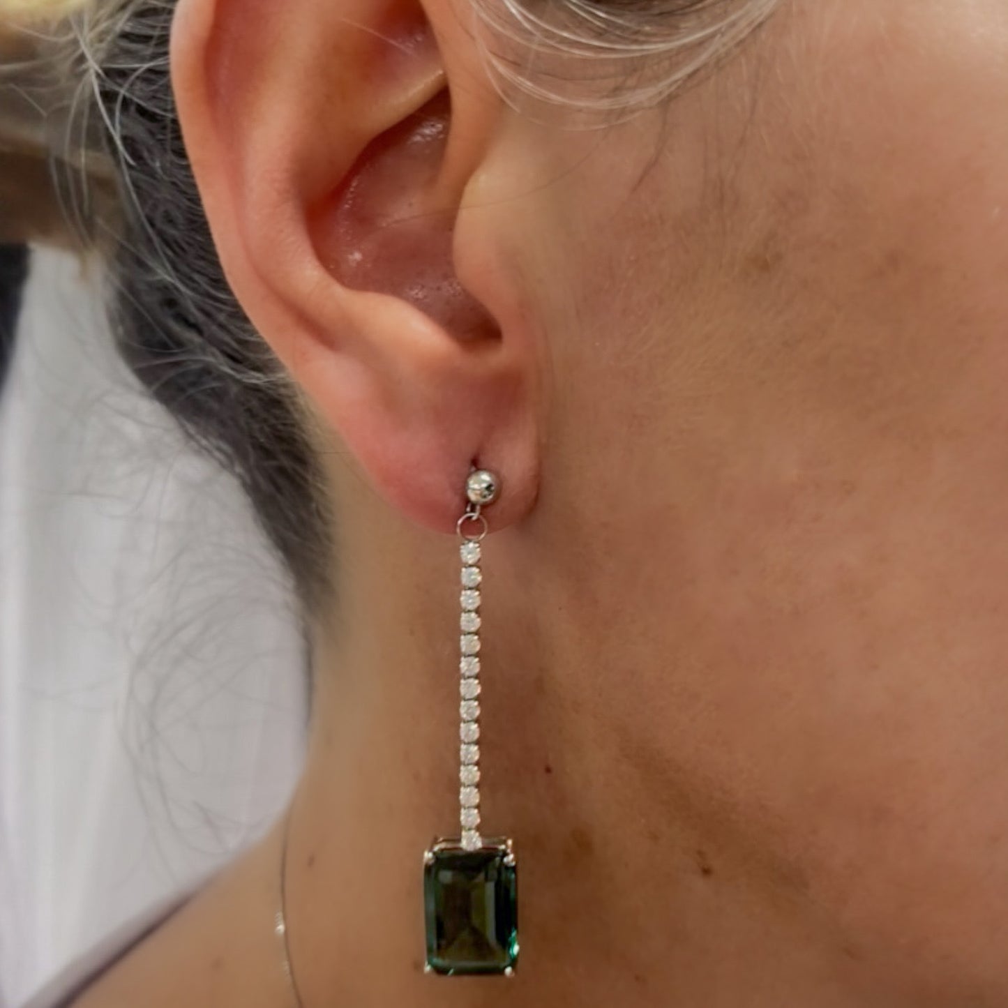 ARETES LARGOS CUARZO VERDE DIAMANTES