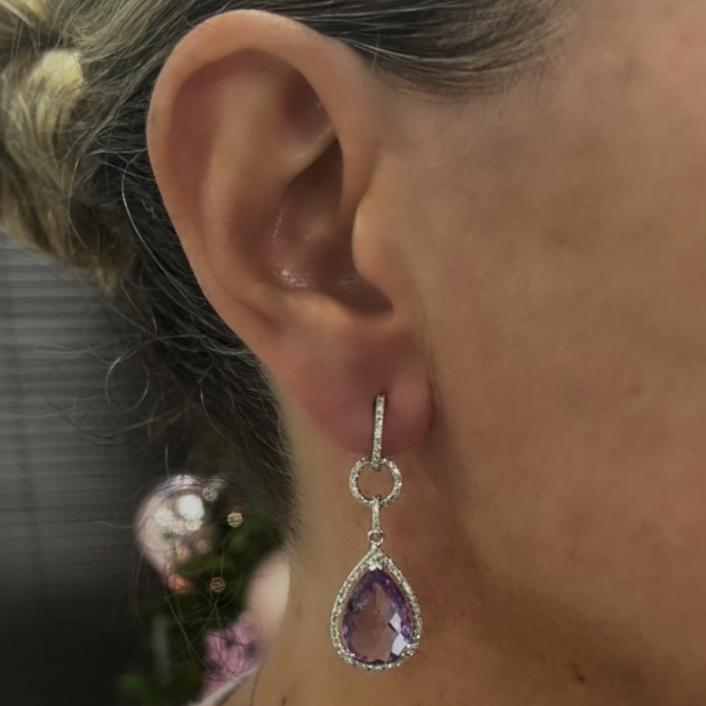 ARETES LARGOS AMATISTA DIAMANTES