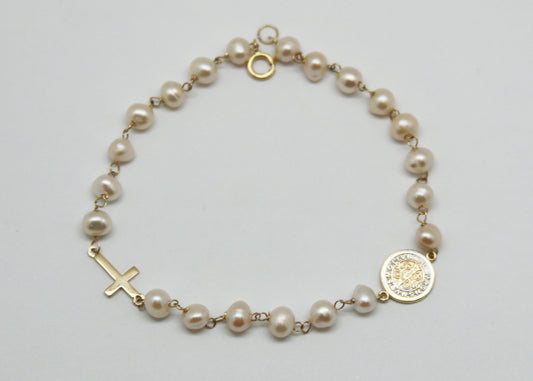 PULSERA PERLAS SAN BENITO Y CRUZ