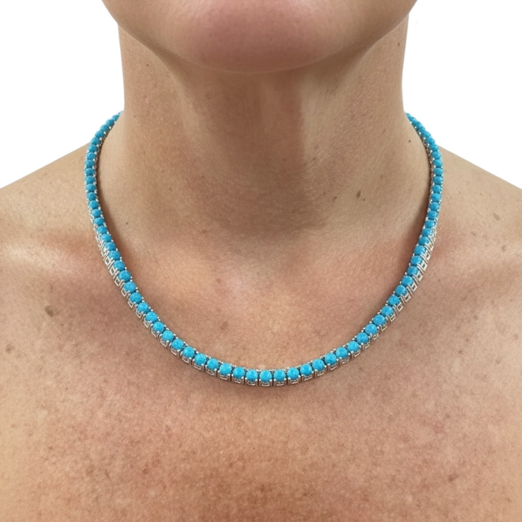 COLLAR TENNIS PLATA TURQUESA
