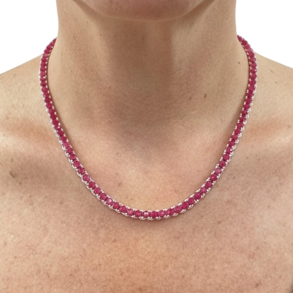 COLLAR TENNIS PLATA RUBI