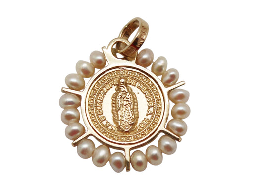 MEDALLA GUADALUPANA ORO PERLITAS