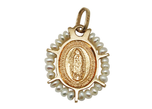 MEDALLA GUADALUPANA ORO PERLITAS