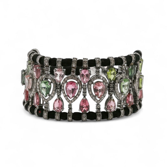 PULSERA PLATA TURMALINA Y DIAMANTES