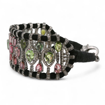 PULSERA PLATA TURMALINA Y DIAMANTES