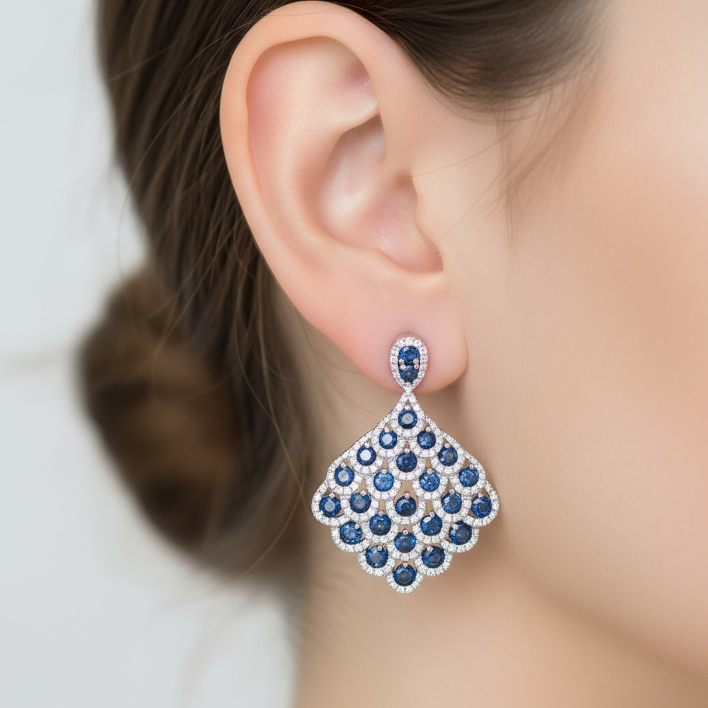 ARETES LARGOS ZAFIRO Y DIAMANTES
