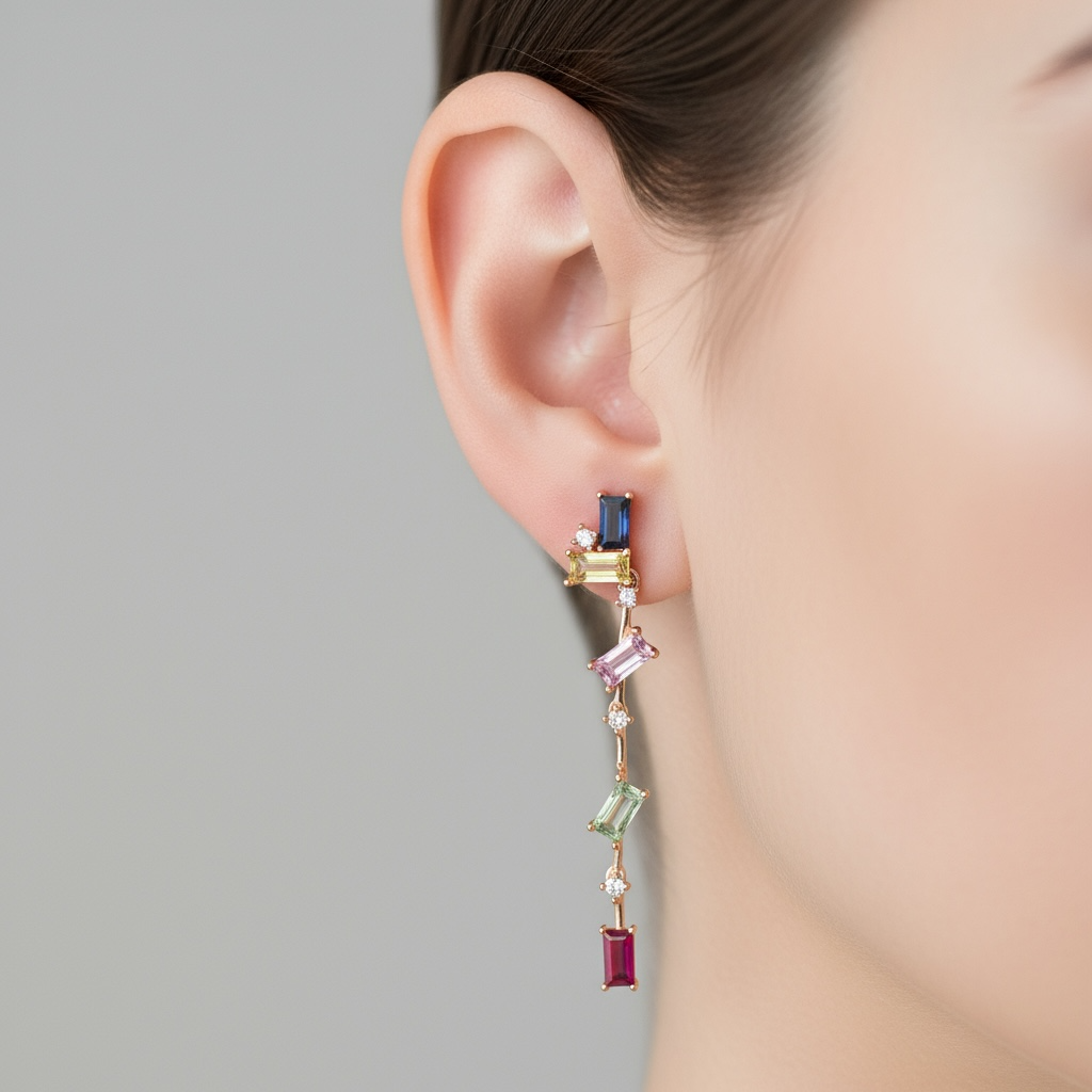 ARETES LARGOS BAGUETTES RAINBOW