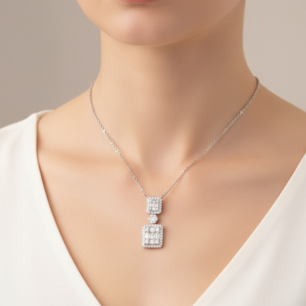 COLLAR DOBLE RECTANGULO DIAMANTES