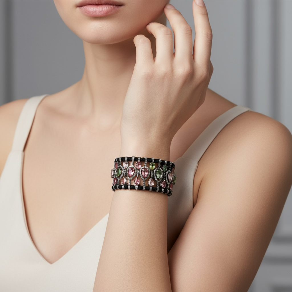 PULSERA PLATA TURMALINA Y DIAMANTES