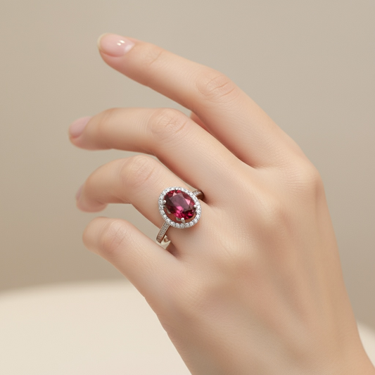 ANILLO OVAL RUBILITA Y DIAMANTES