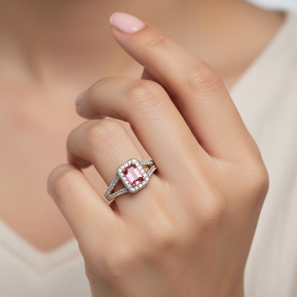 ANILLO RECTANGULAR TURMALINA ROSA