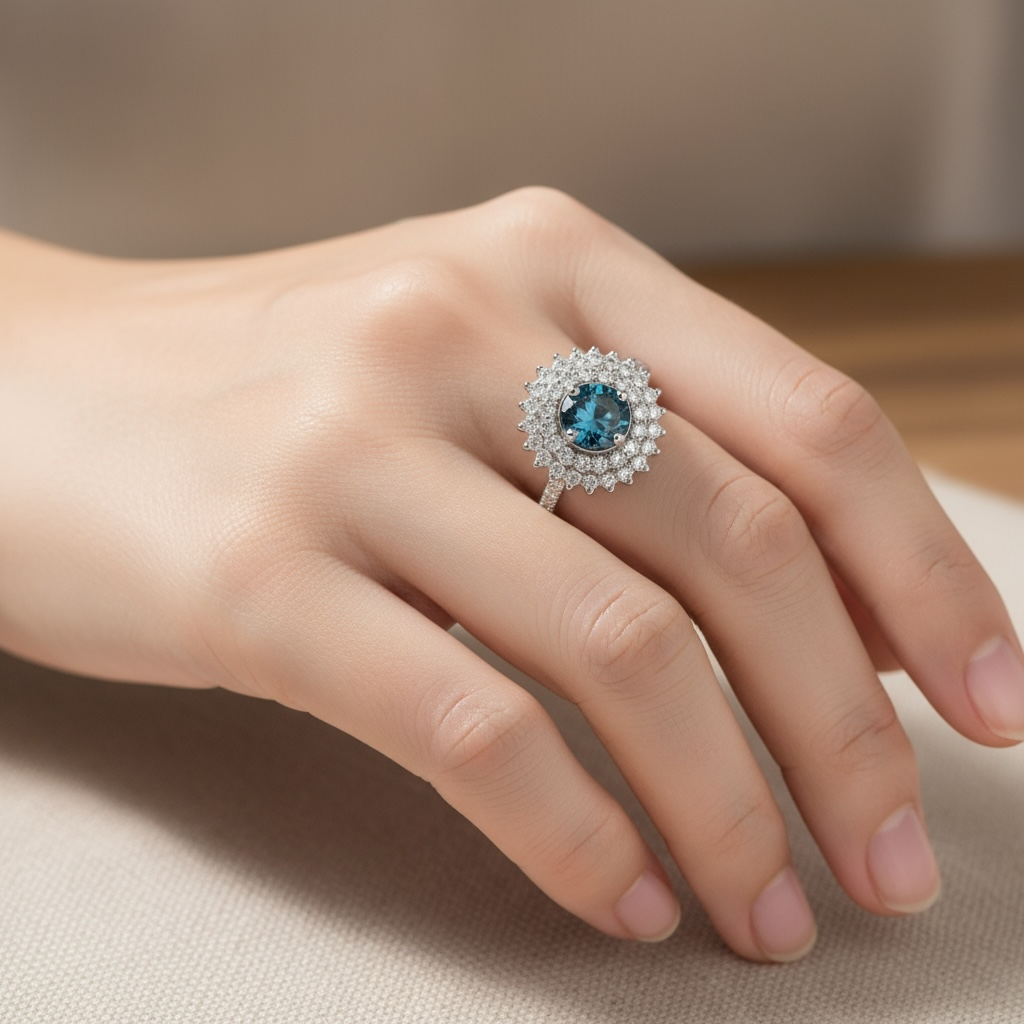 ANILLO FLOR ZAFIRO Y DIAMANTES