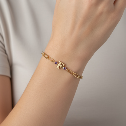 PULSERA LINKS INICIAL BIRTHSTONE