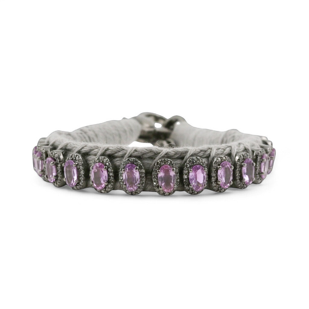 PULSERA PLATA ZAFIROS ROSAS Y DIAMANTES