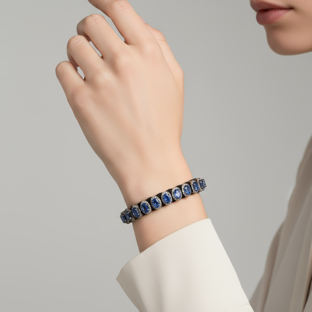 PULSERA PLATA ZAFIROS Y DIAMANTES