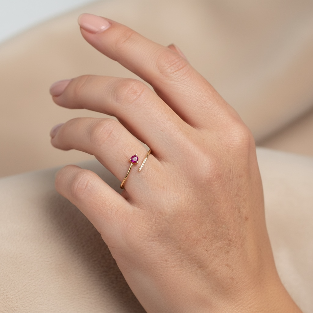 ANILLO ABIERTO RUBI Y DIAMANTES