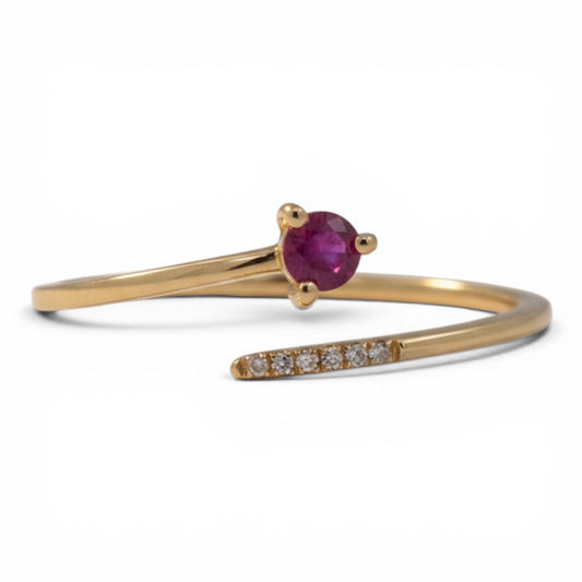 ANILLO ABIERTO RUBI Y DIAMANTES