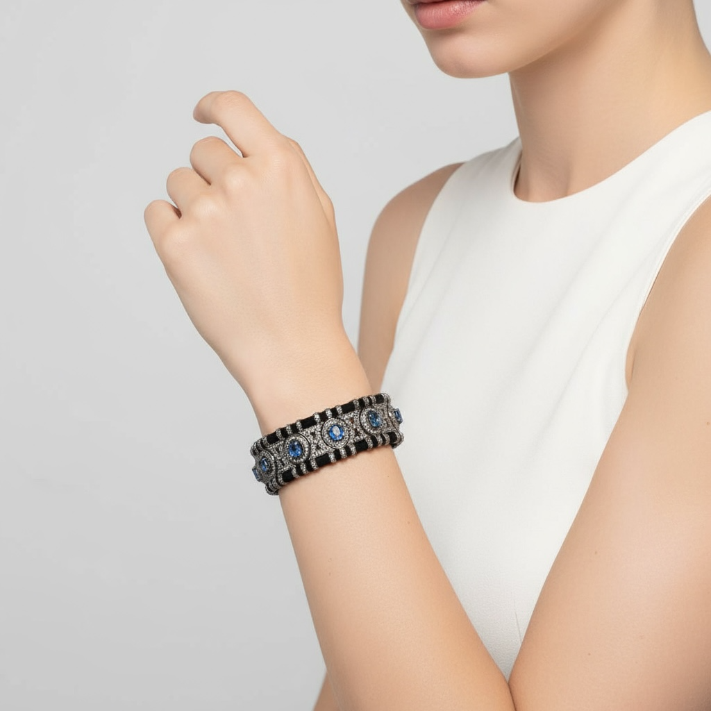 PULSERA PLATA ZAFIROS Y DIAMANTES