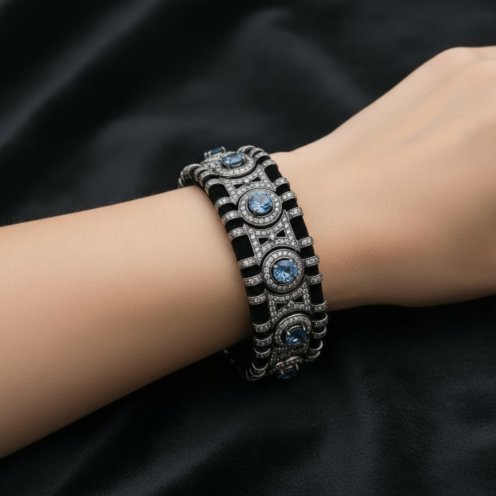 PULSERA PLATA ZAFIROS Y DIAMANTES
