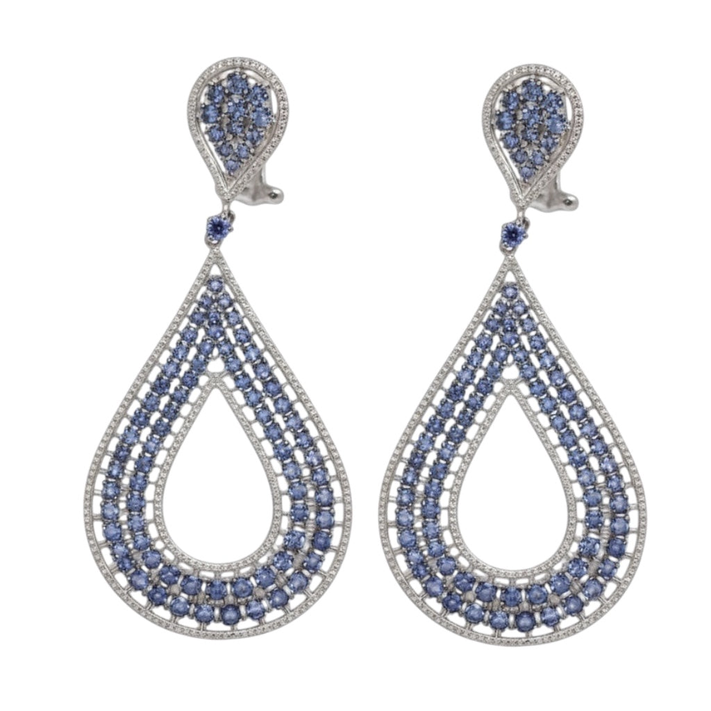 ARETES LARGOS ZAFIRO Y DIAMANTES