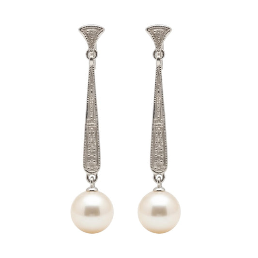 ARETES LARGOS PERLA Y DIAMANTES