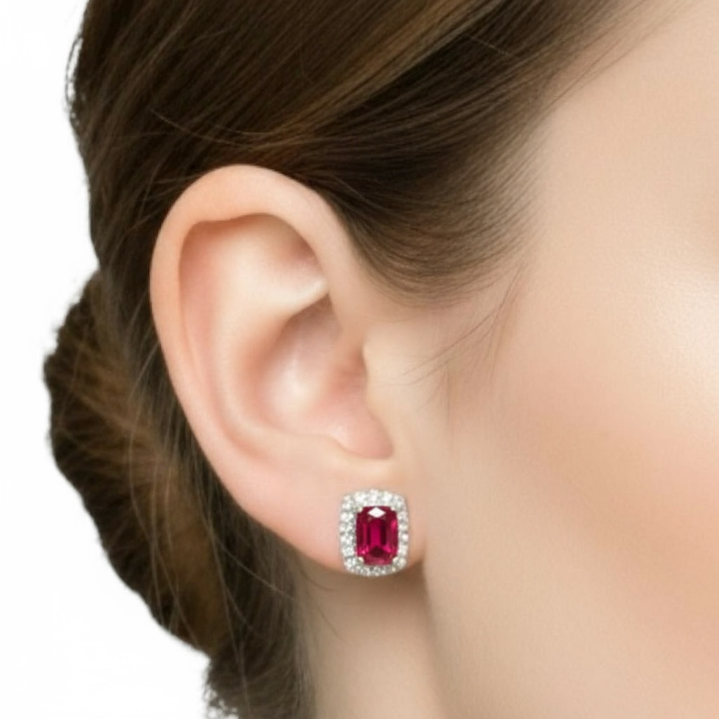 ARETES RECTANGULO RUBI