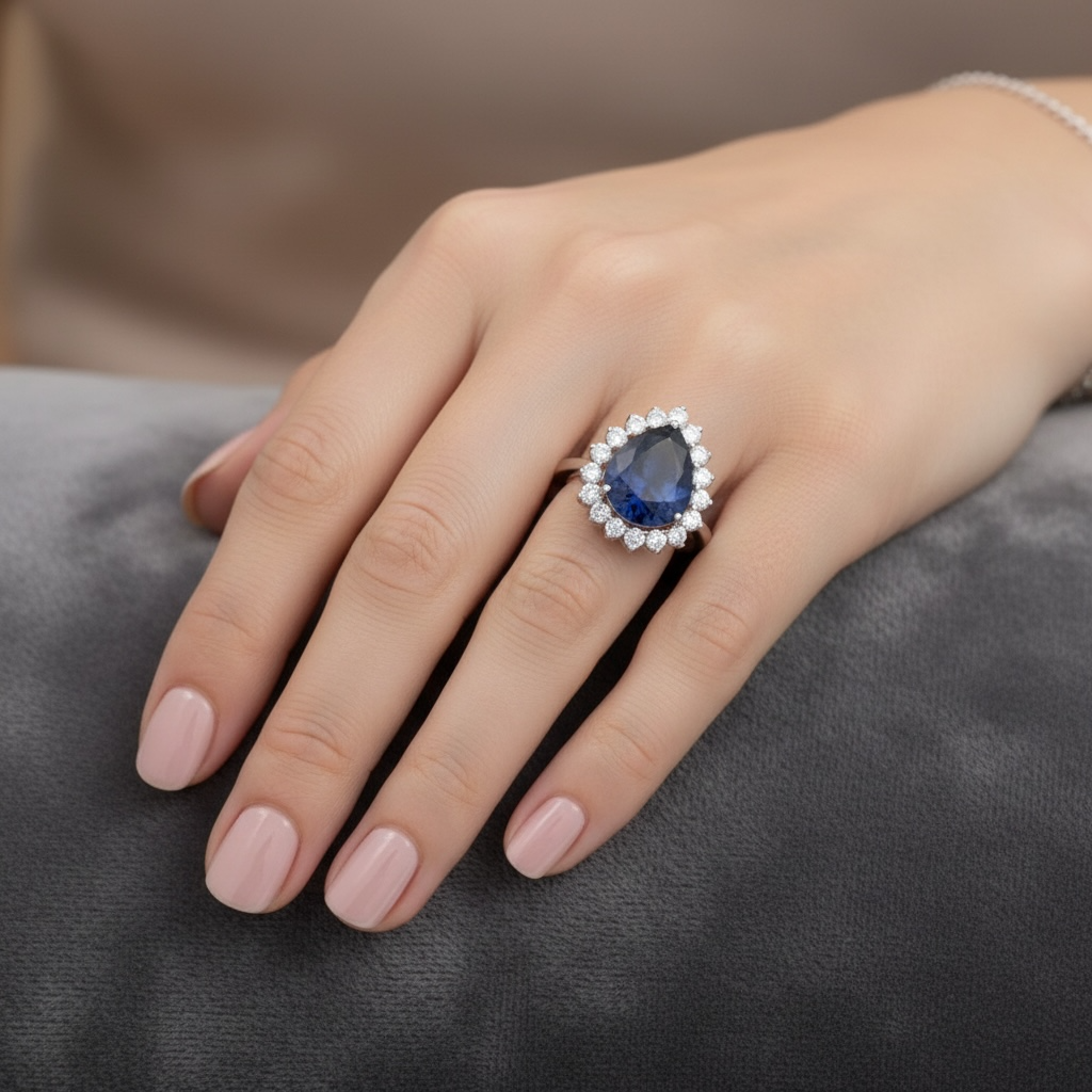 ANILLO GOTA ZAFIRO Y DIAMANTES