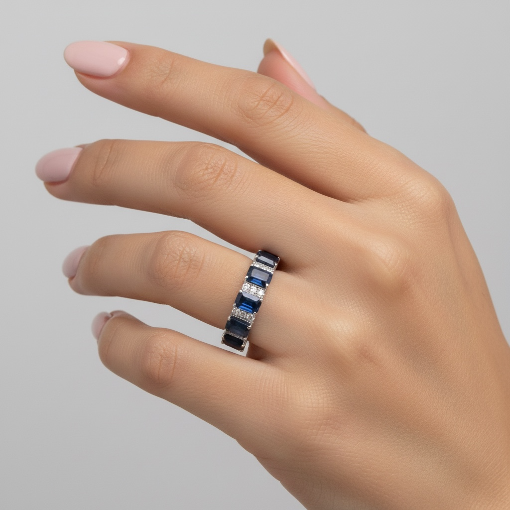 ANILLO ZAFIROS Y DIAMANTES