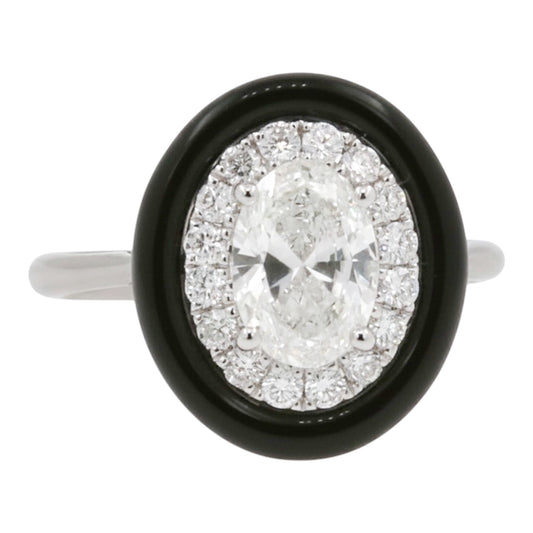 ANILLO OVAL ESMALTE NEGRO LAB GROWN